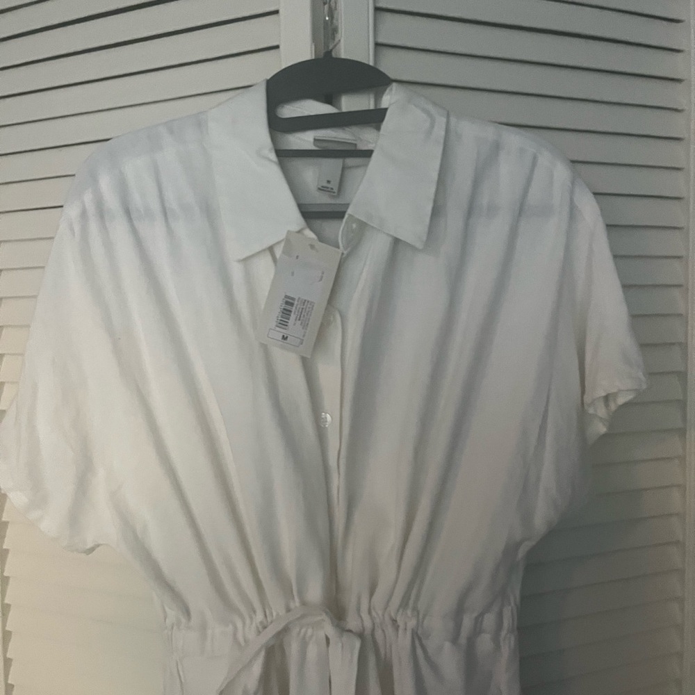 White Button-Up Dress with Tie Waist